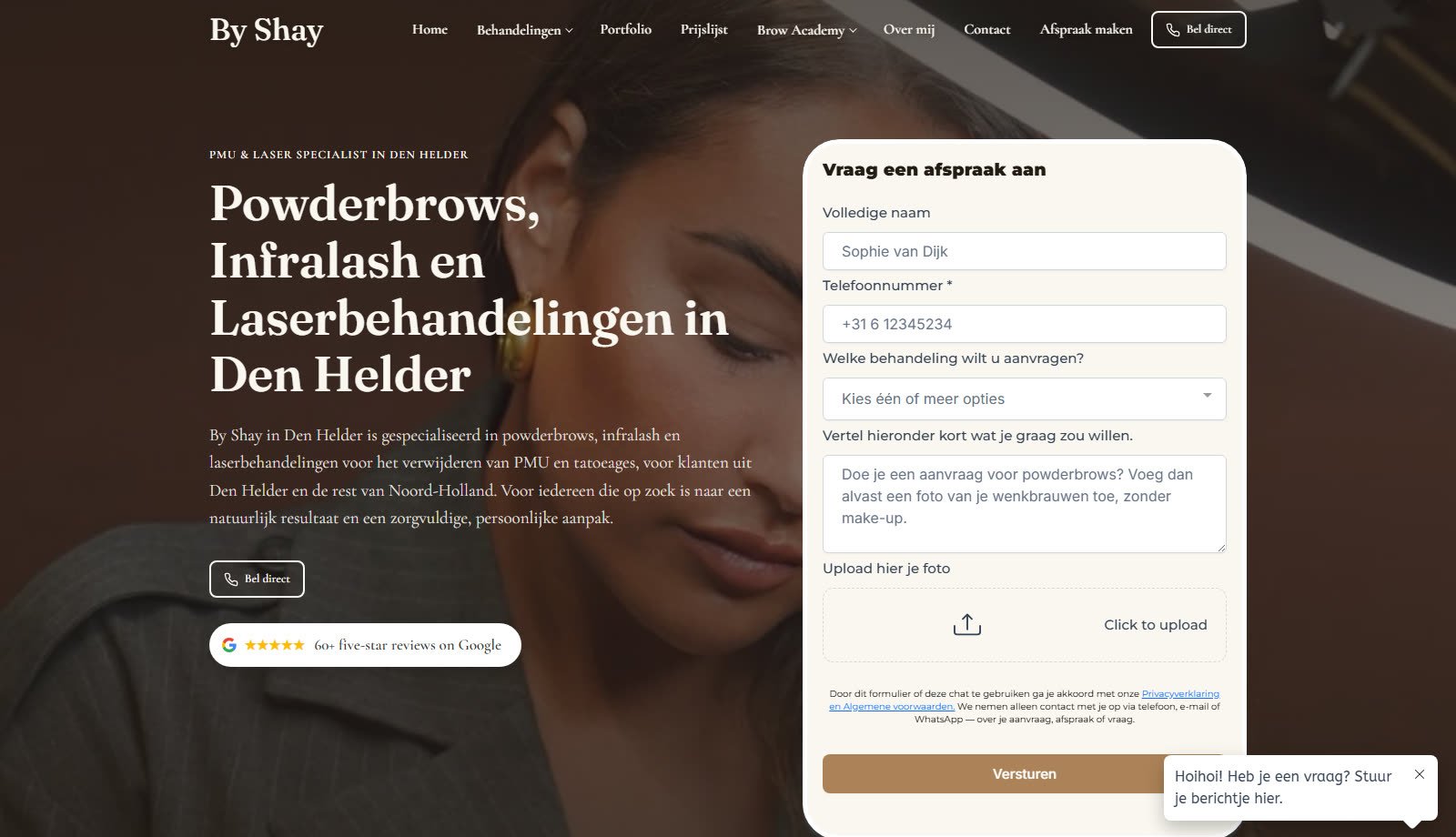 Screenshot van de nieuwe website van By Shay